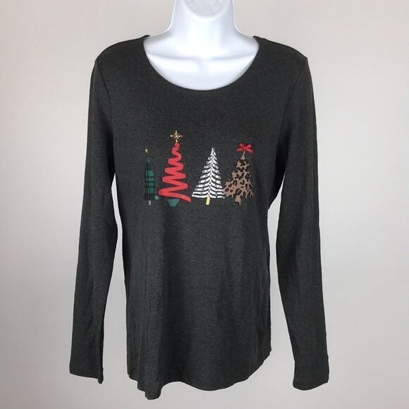 Karen Scott Holiday Christmas Tree Print Top women’s size Small - Picture 2 of 6